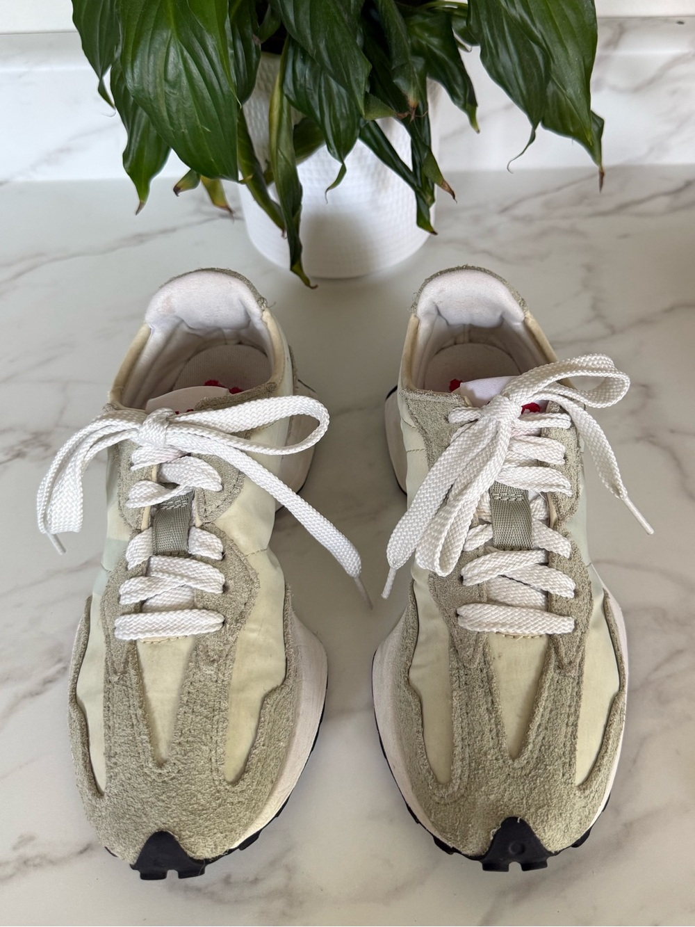 New Balance Cream Suede Lace-Up Sneakers